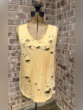 Tribe Kelley Washed Yellow Distressed Sleeveless Tank Top
